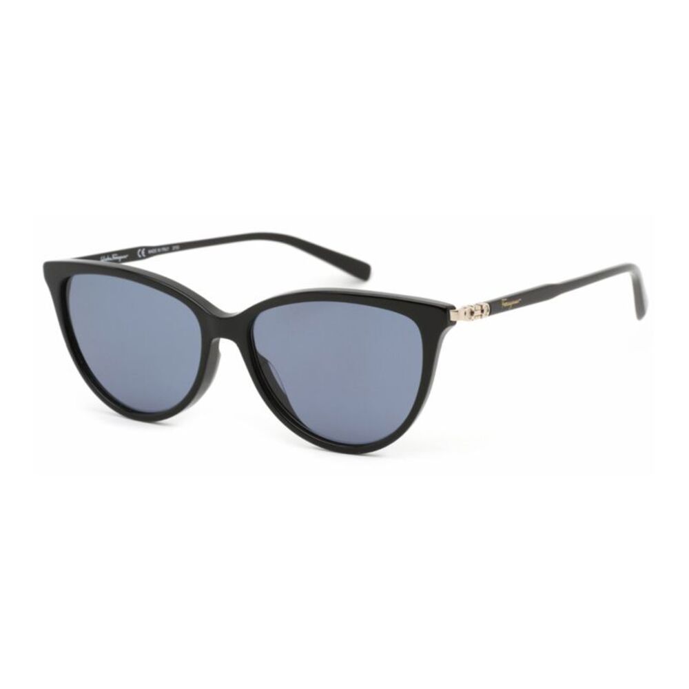 Salvatore Ferragamo Sunglasses Cat Eye Full Rim, Black Frame and Blue Lens